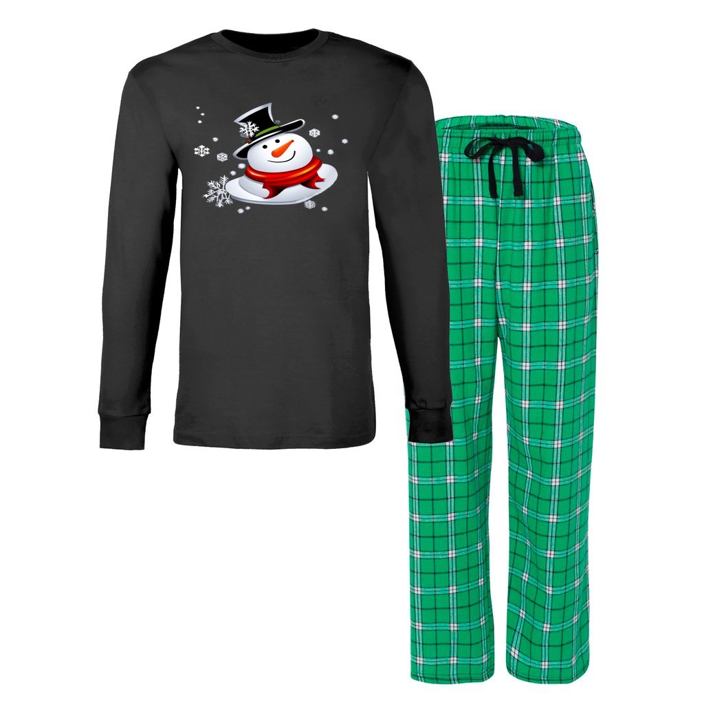 2XL White and Red Flannel - Snow Man's Delight Men's Long Sleeve Top and Flannel Christmas Pajama Set - mens pajamas at TFC&H Co.