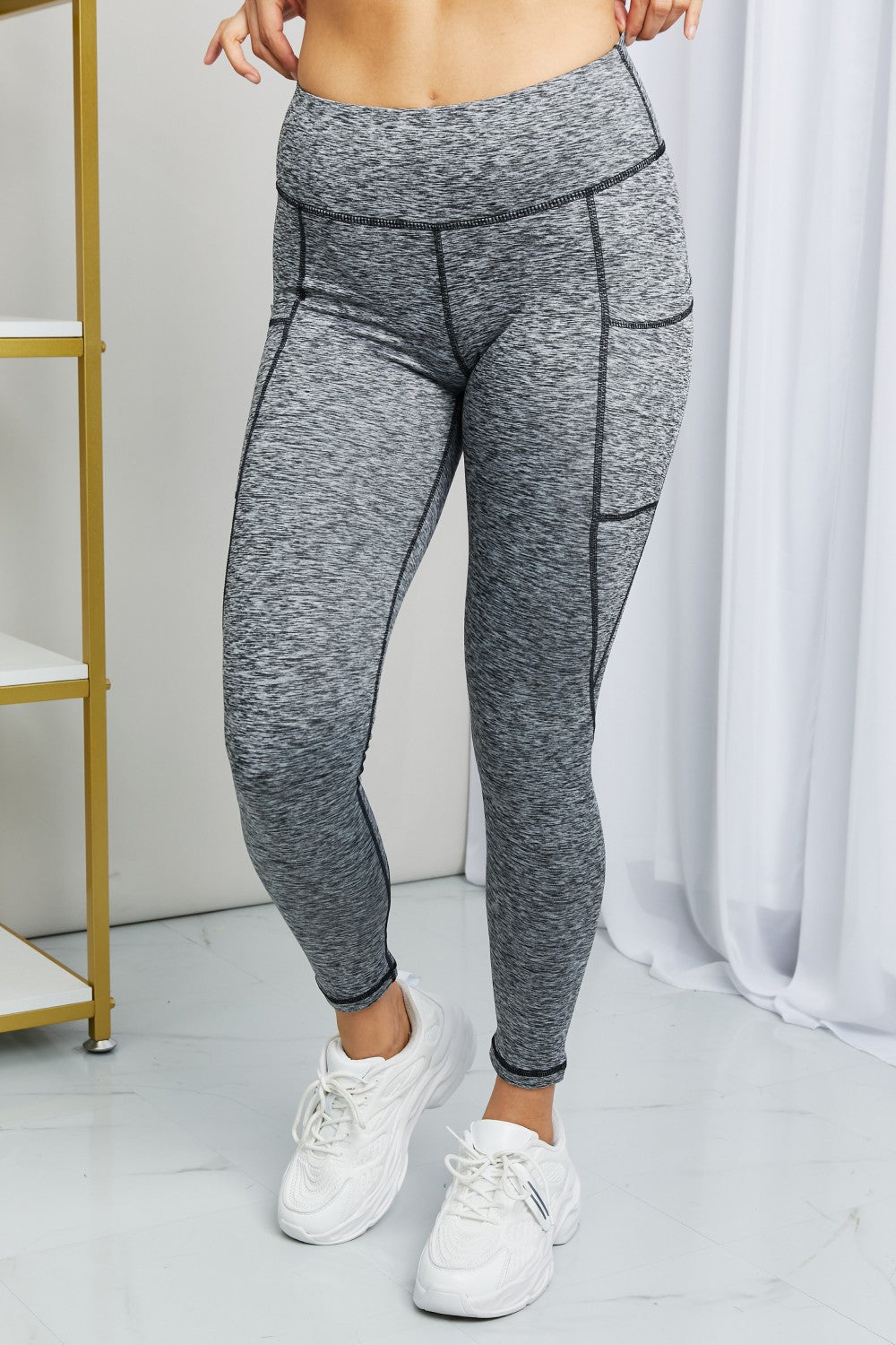 BLACK/GRAY - Rae Mode Full Size Heathered Wide Waistband Yoga Leggings - Ships from The US - womens leggings at TFC&H Co.