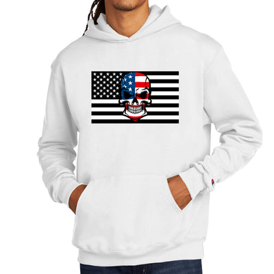 WHITE - Skull Flag Men's Champion Hoodie - Ships from The US - mens hoodie at TFC&H Co.