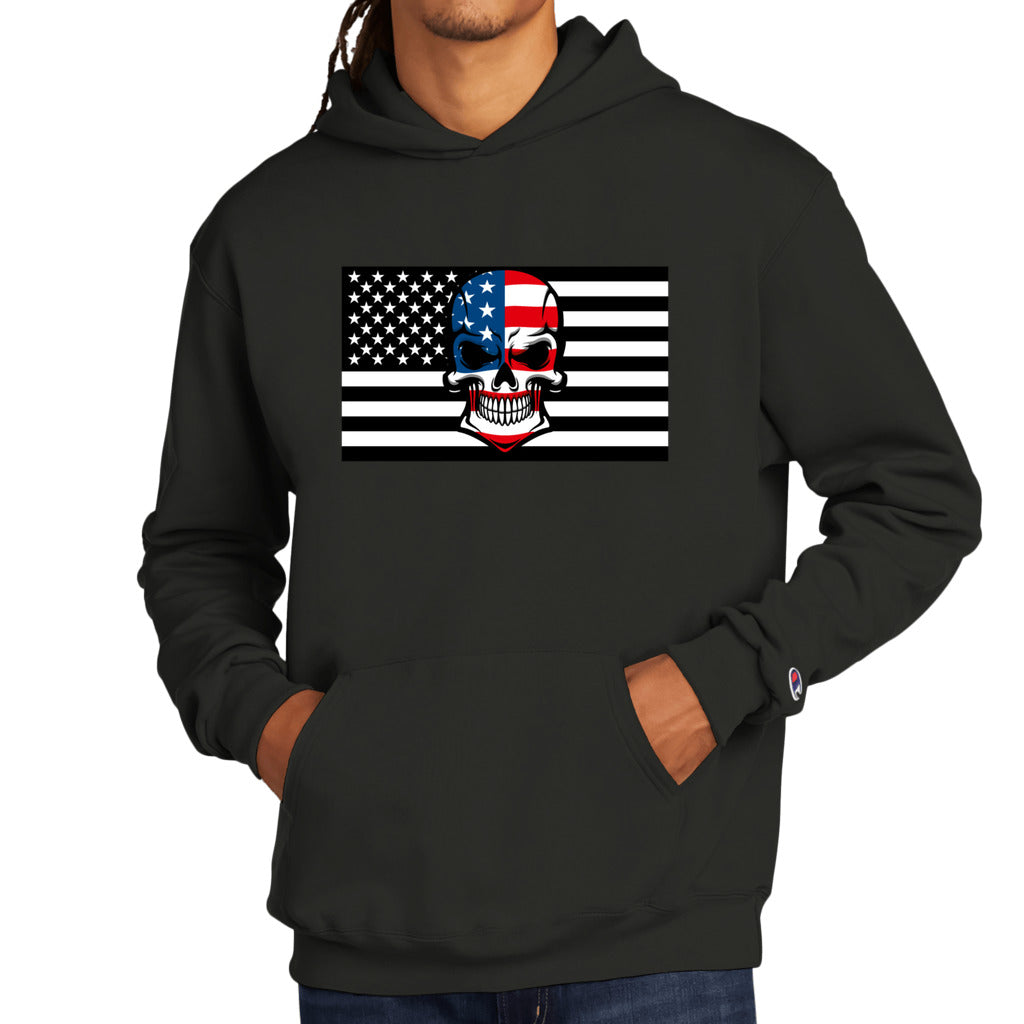 BLACK - Skull Flag Men's Champion Hoodie - Ships from The US - mens hoodie at TFC&H Co.