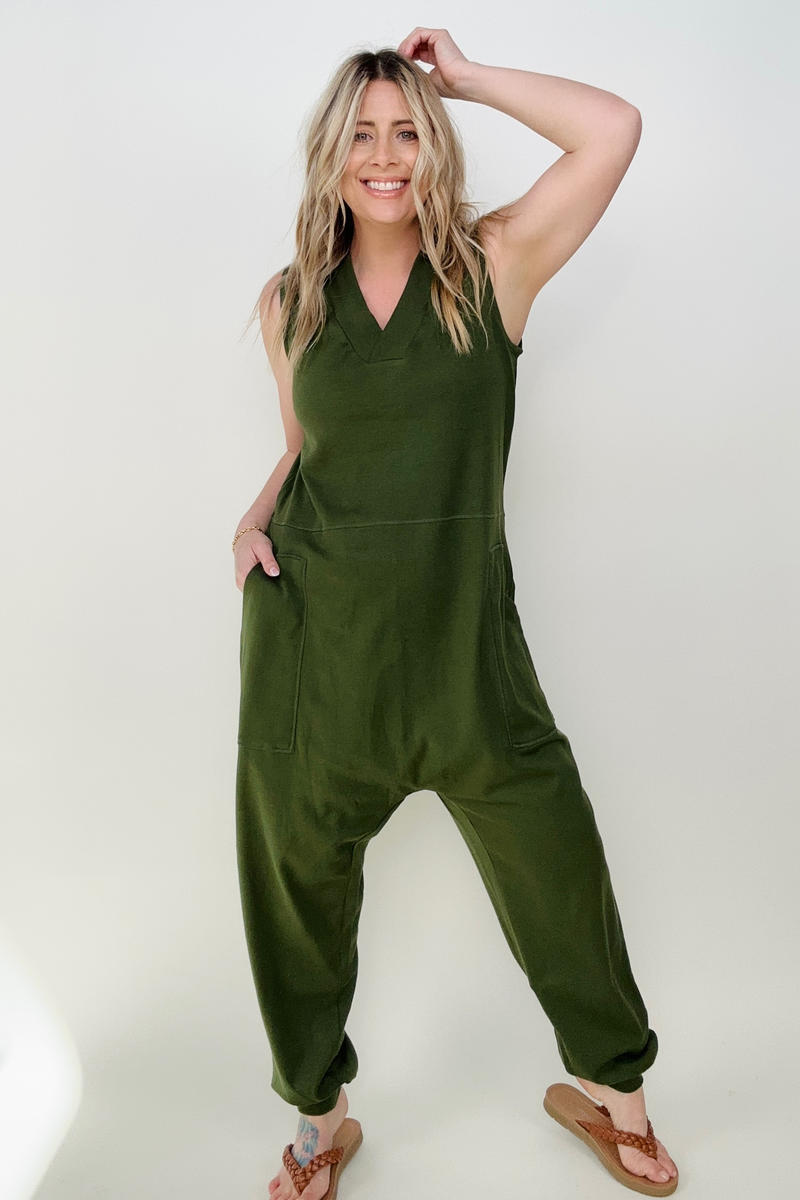 ARMY GREEN - Zenana Solid Sleeveless Harem Jumpsuit -3 colors - Ships from The US - womens jumpsuits at TFC&H Co.