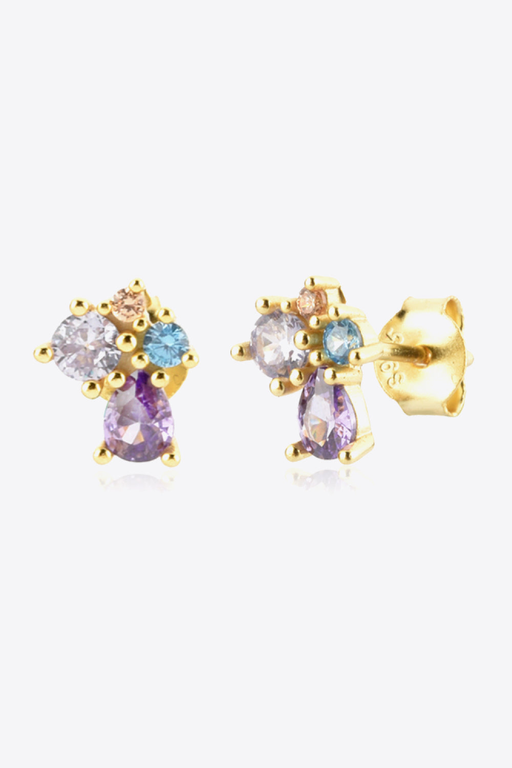 PURPLE ONE SIZE - Multicolored Zircon 925 Sterling Silver Gold Plated Stud Earrings - 2 colors - earrings at TFC&H Co.