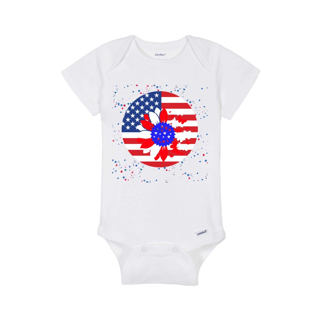 WHITE - Petal Flag Baby Short Sleeve Onesie - Ships from The US - infant onesie at TFC&H Co.