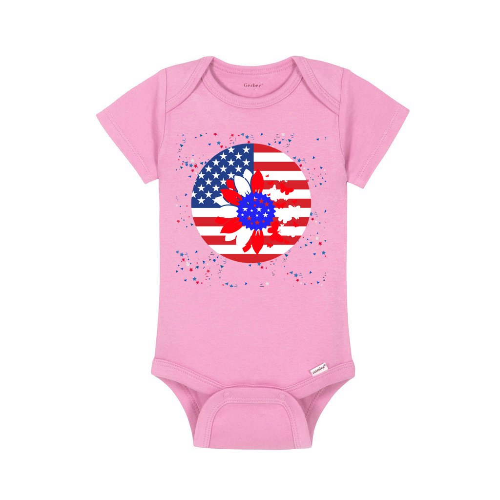 LIGHT PINK - Petal Flag Baby Short Sleeve Onesie - Ships from The US - infant onesie at TFC&H Co.