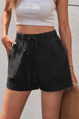 BLACK - Drawstring Elastic Waist Pocket Shorts - 4 colors - womens shorts at TFC&H Co.