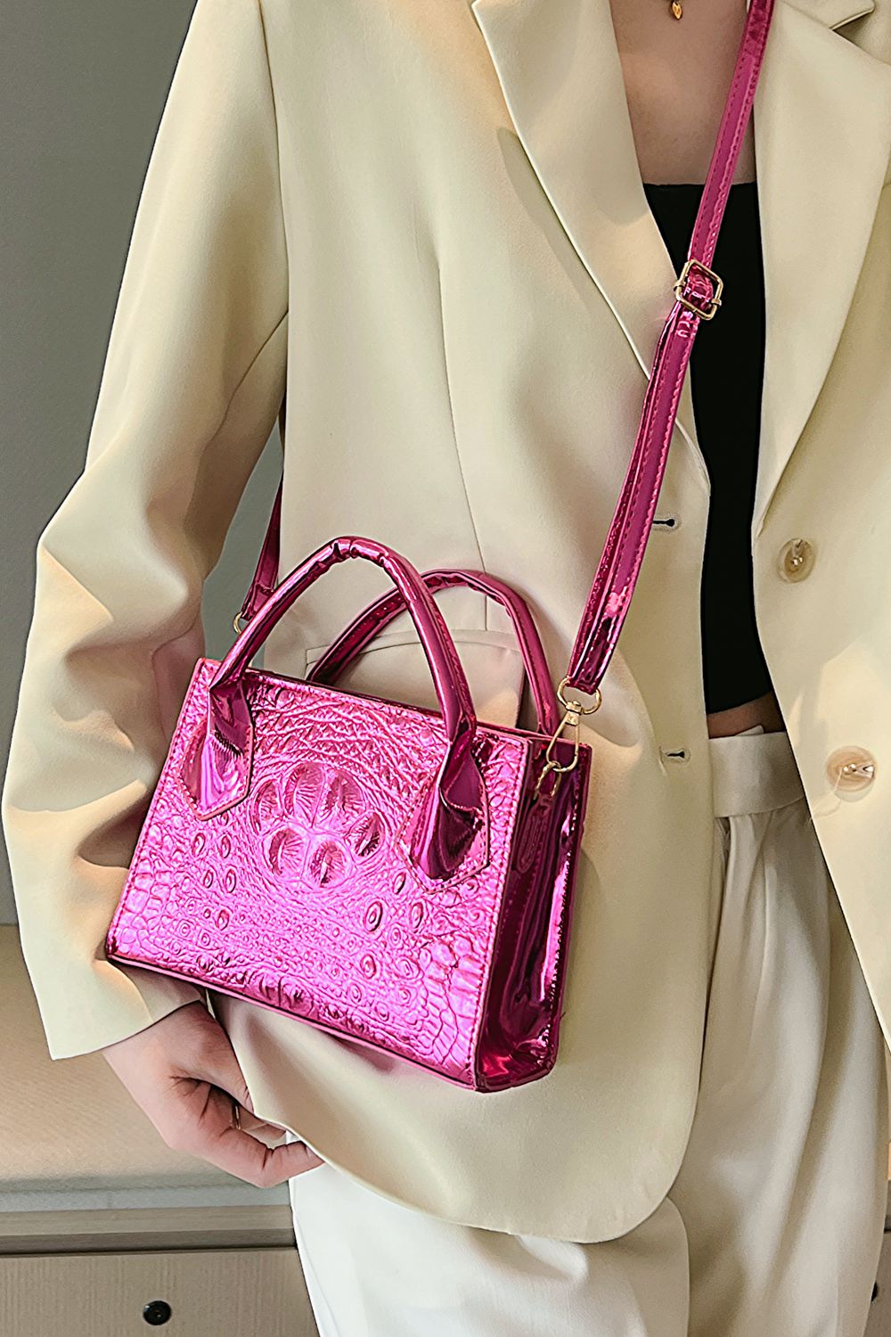 - Textured PU Leather Crossbody Bag - handbag at TFC&H Co.