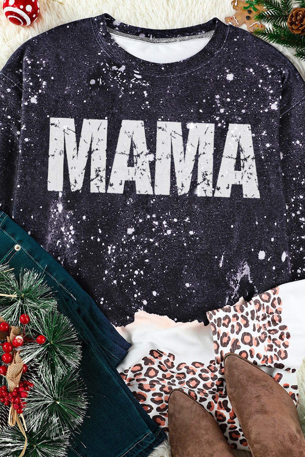 MAMA Leopard Color Block Round Neck Sweatshirt - women's sweater at TFC&H Co.