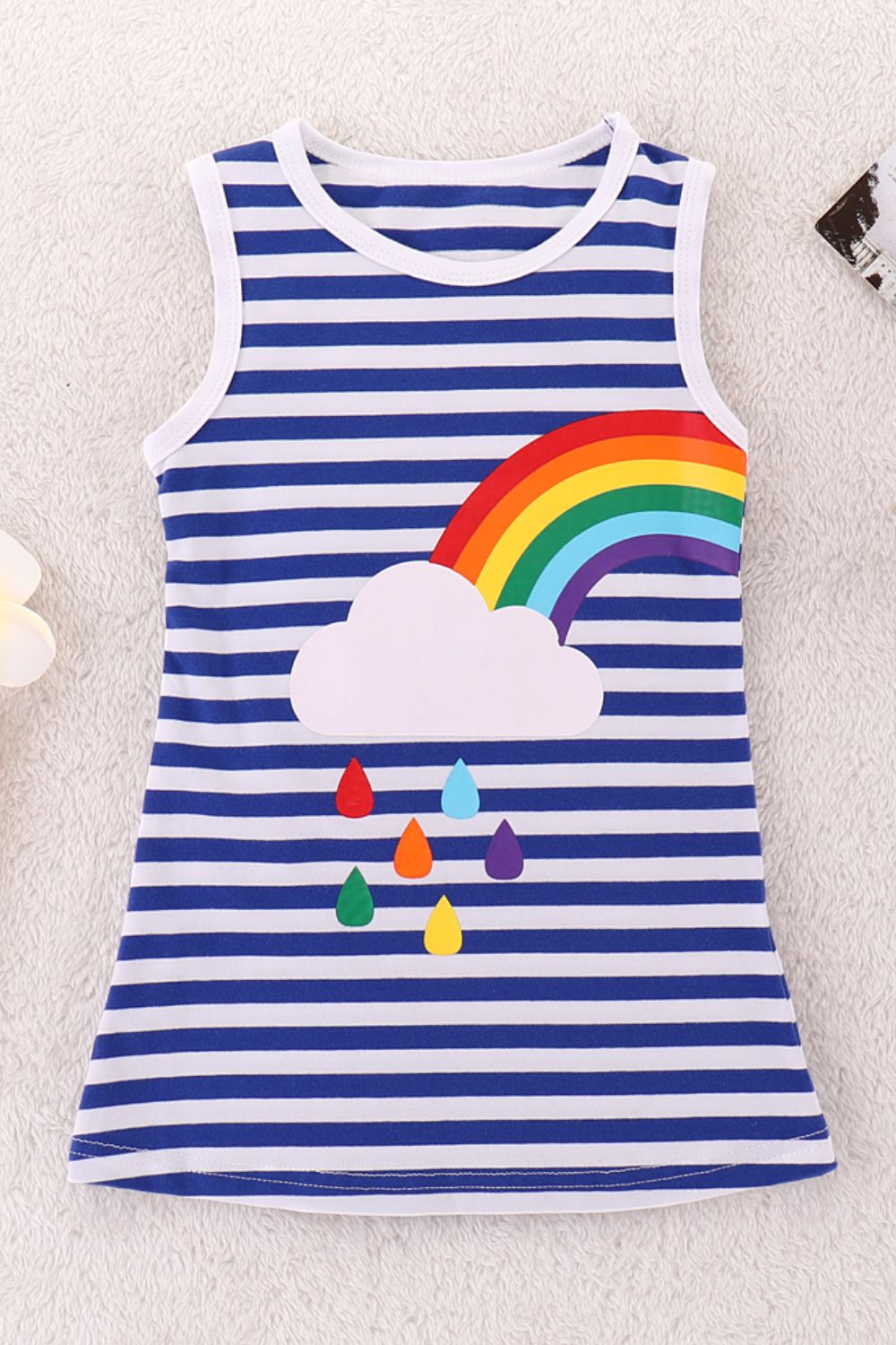 RAINBOW ON THE RIGHT - Girls Rainbow Graphic Striped Sleeveless Dress - toddlers top at TFC&H Co.