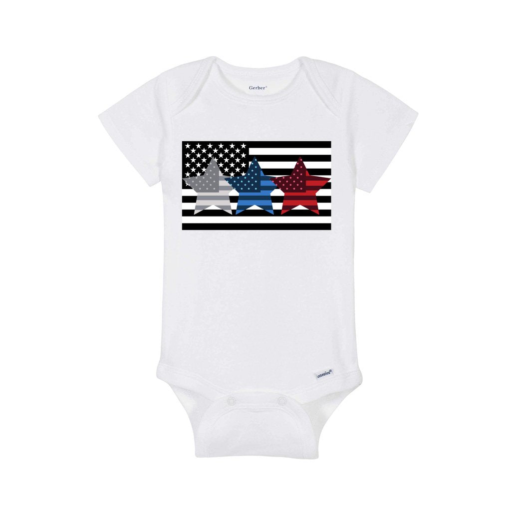 WHITE - Flag Star Baby Short Sleeve Onesie - Ships from The US - infant onesie at TFC&H Co.