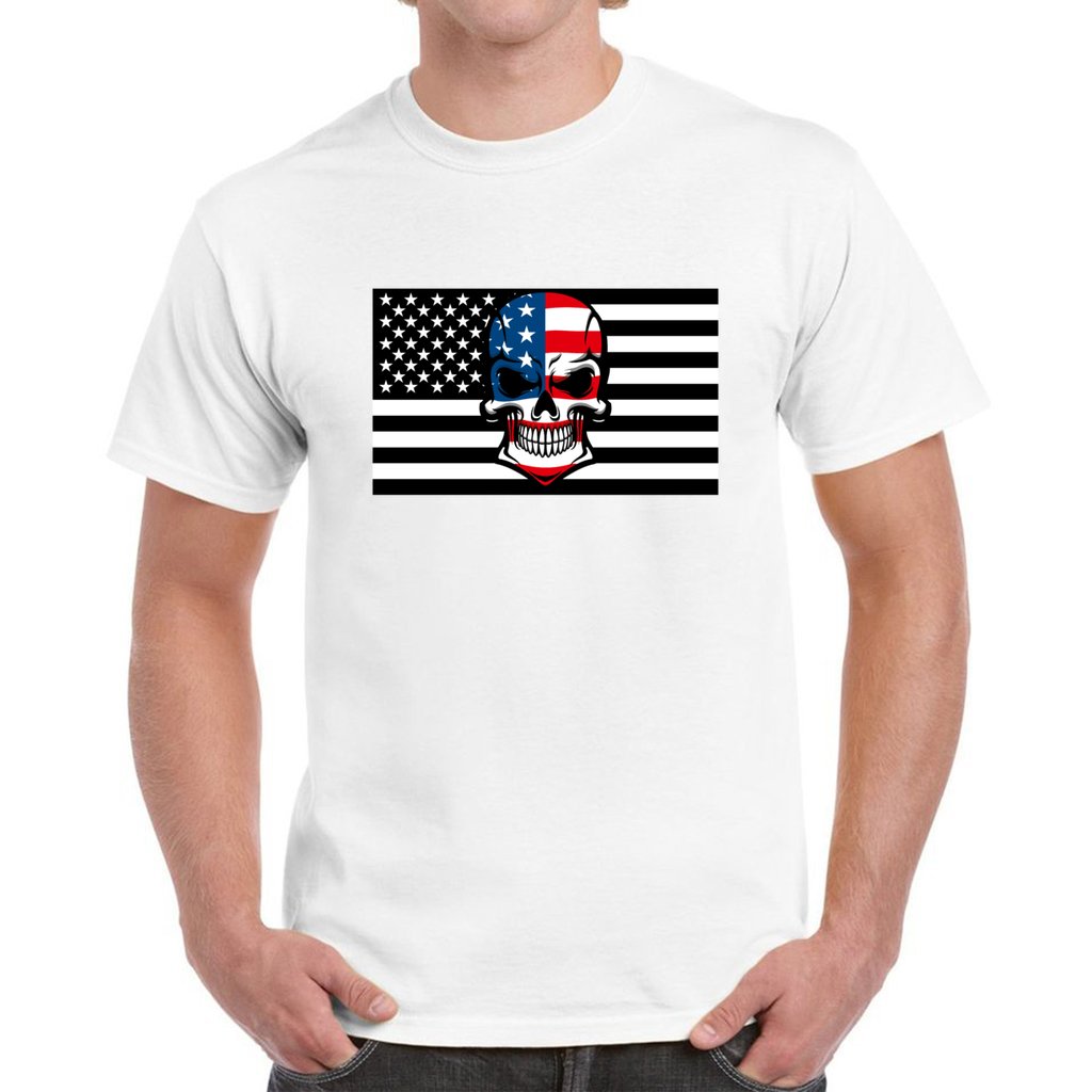 WHITE - Skull Flag Men's Heavy Cotton T-Shirt - Ships from The US - mens t-shirt at TFC&H Co.