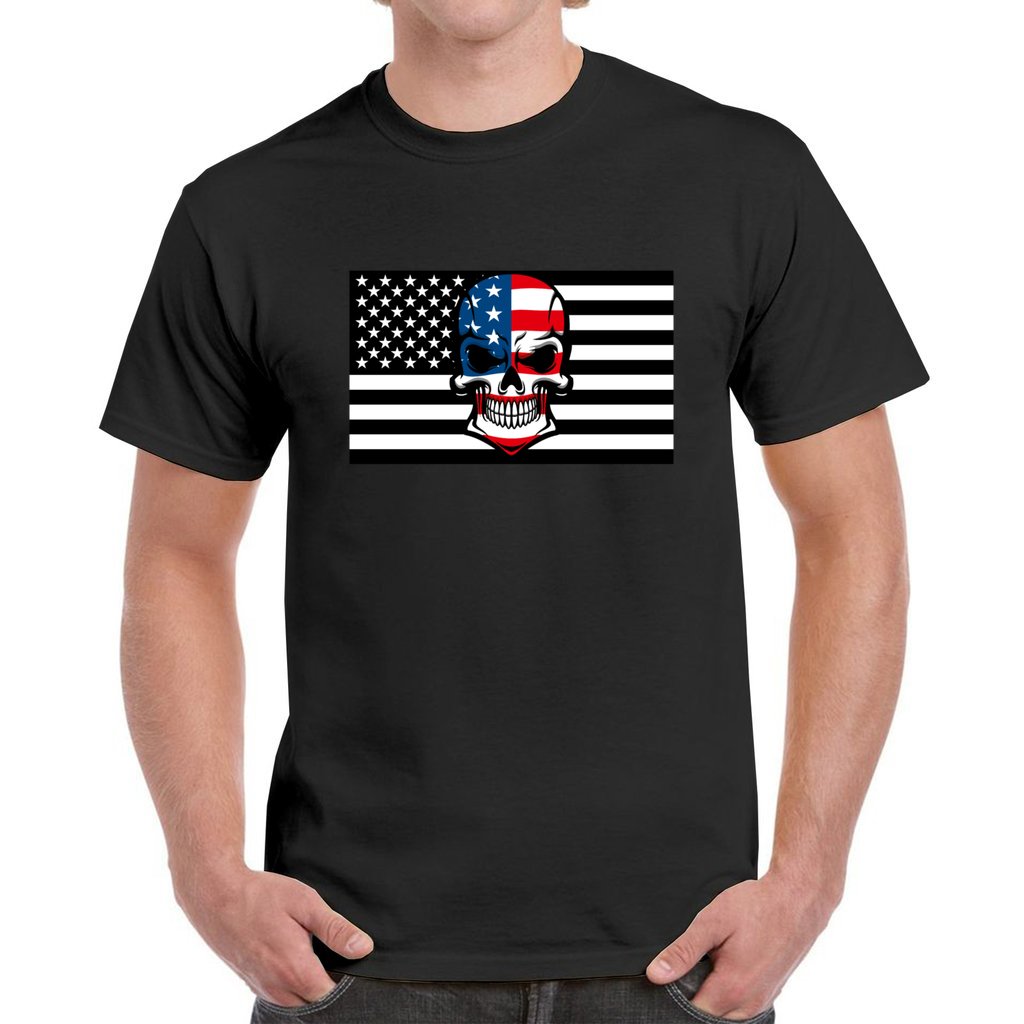 BLACK - Skull Flag Men's Heavy Cotton T-Shirt - Ships from The US - mens t-shirt at TFC&H Co.