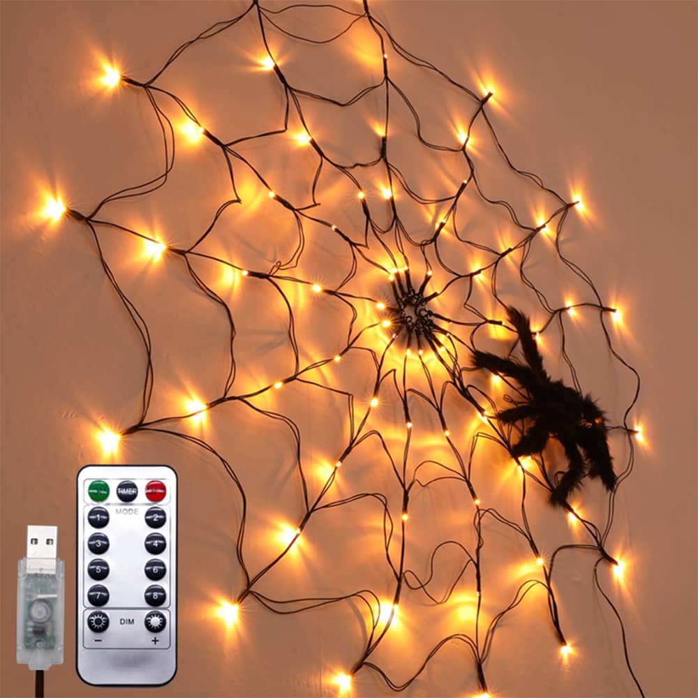Halloween Spider Web LED Lights w/ Remote - Halloween Decor at TFC&H Co.