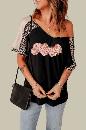 - MAMA Graphic Leopard V-Neck Tee Shirt - womens t-shirt at TFC&H Co.