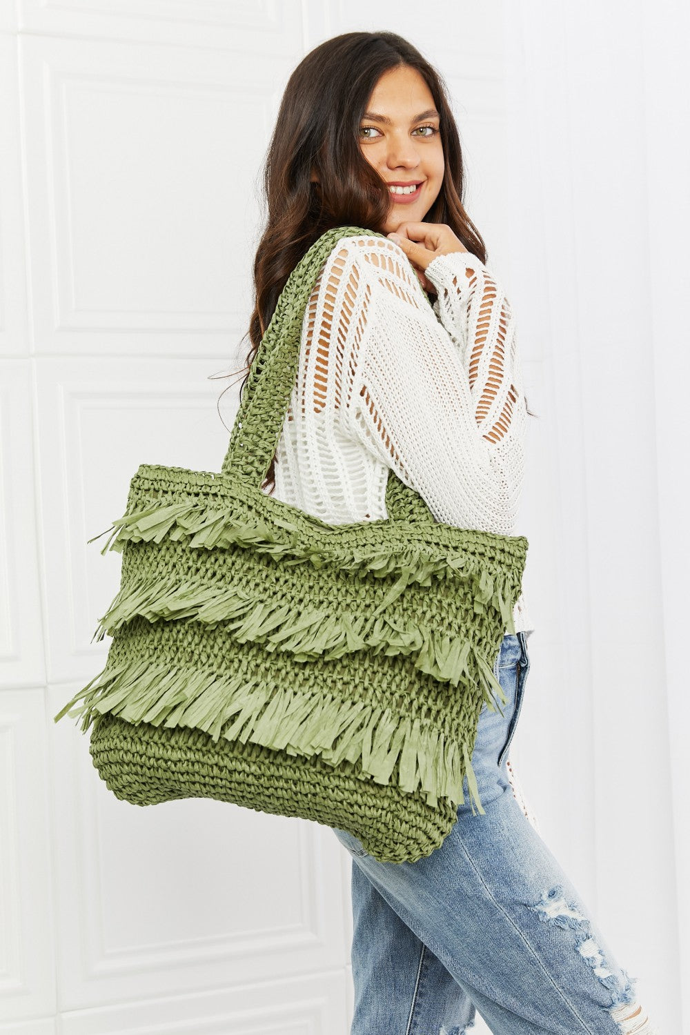 Fame The Last Straw Fringe Straw Tote Bag - Ships from The US - Tote bags at TFC&H Co.