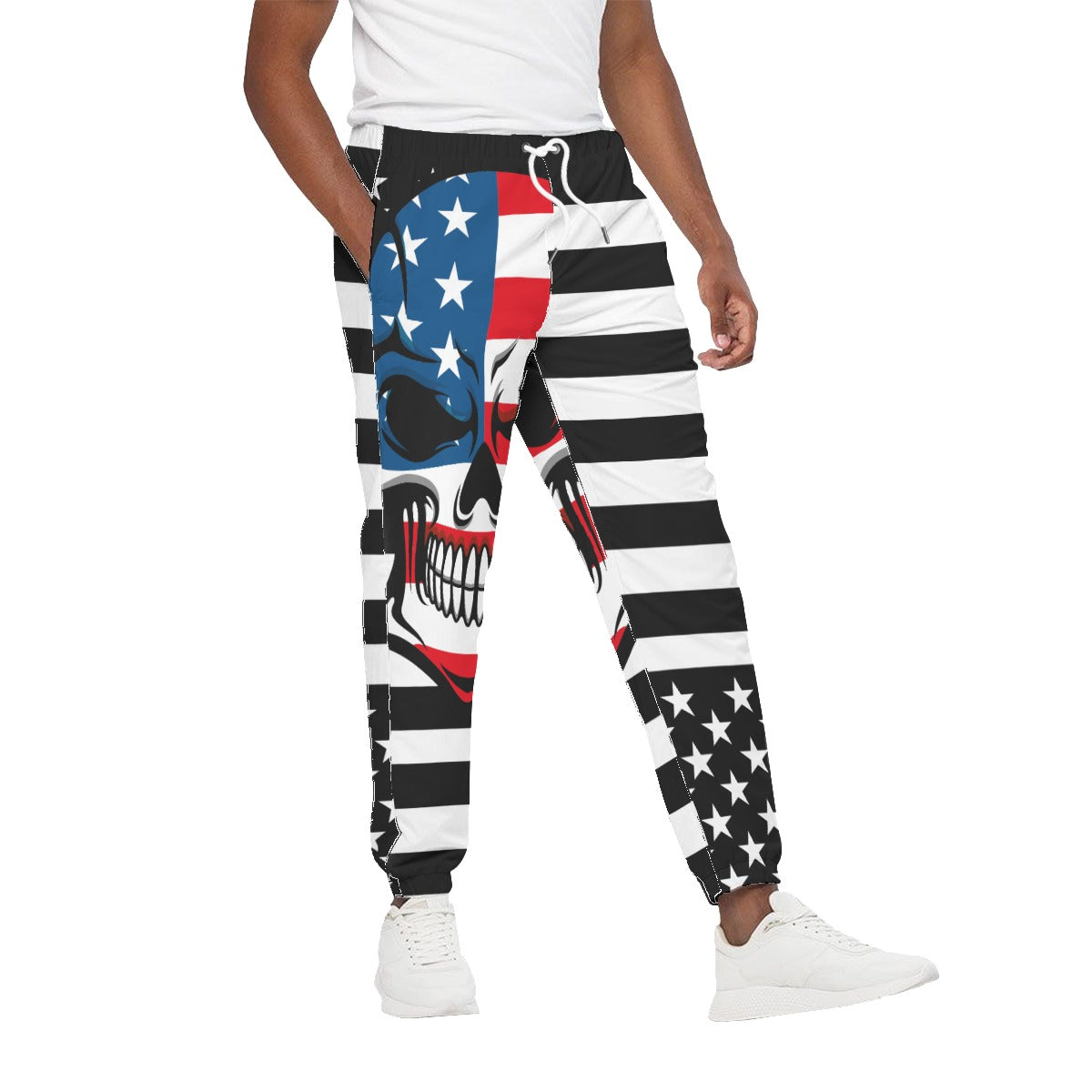 WHITE/BLACK - Skull Flag Men's Pants | 100% Cotton - mens joggers at TFC&H Co.
