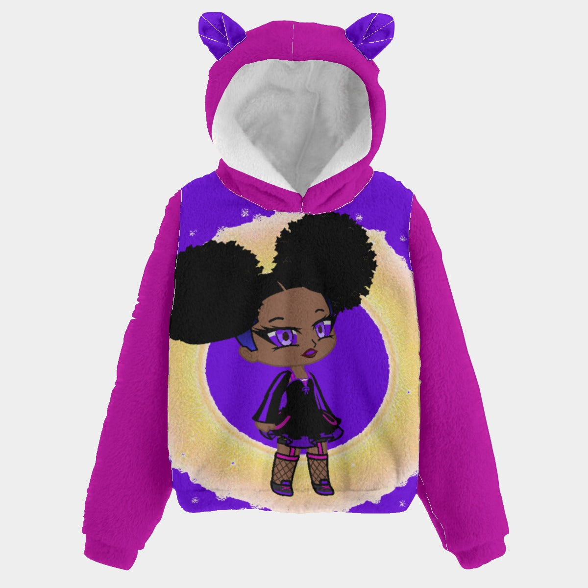 Multi-colored - Fro-Puff Borg Fleece Girl's Sweatshirt With Ears - kids hoodie at TFC&H Co.