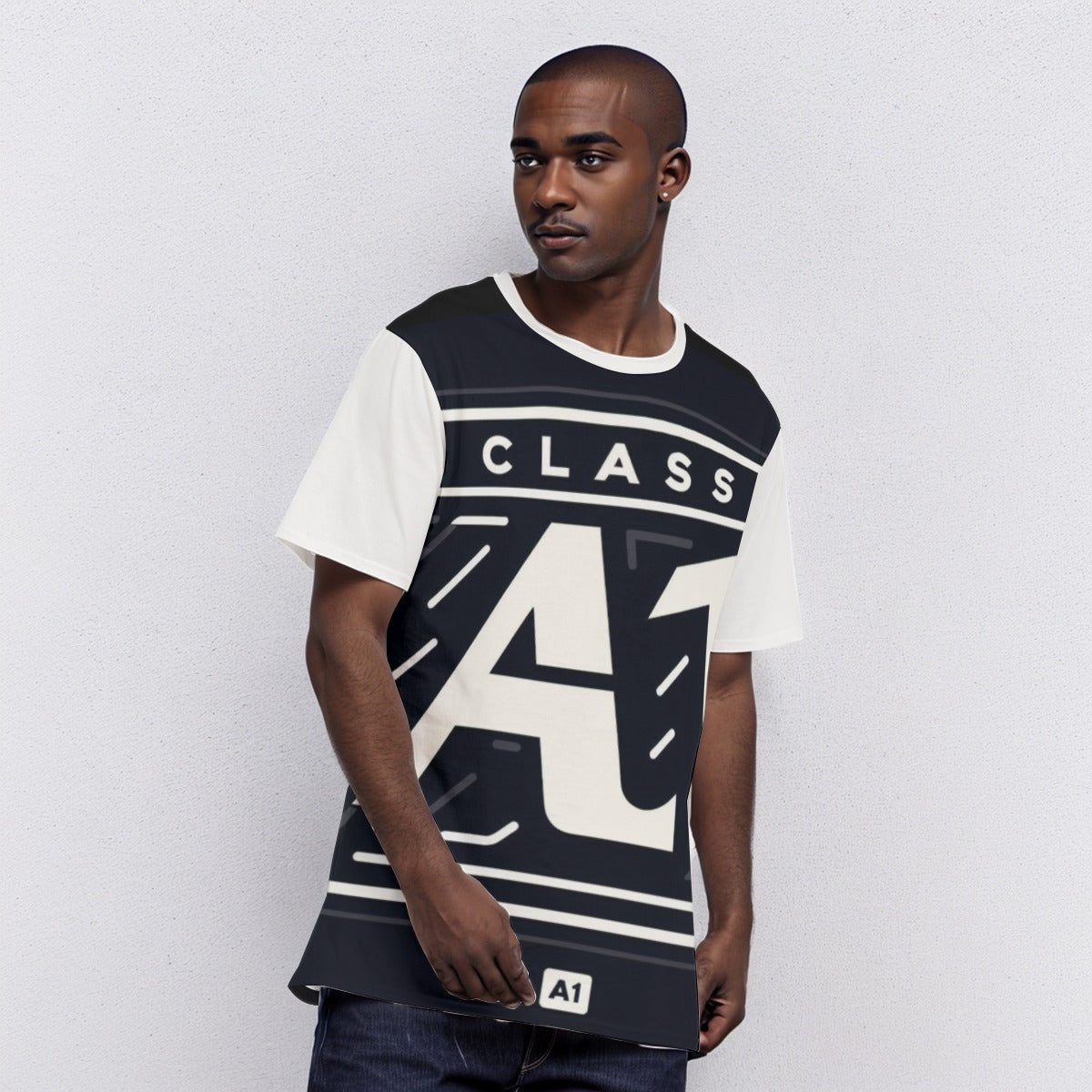 White/Black - ClassA1 Men's O-Neck T-Shirt | 100% Cotton - mens t-shirt at TFC&H Co.