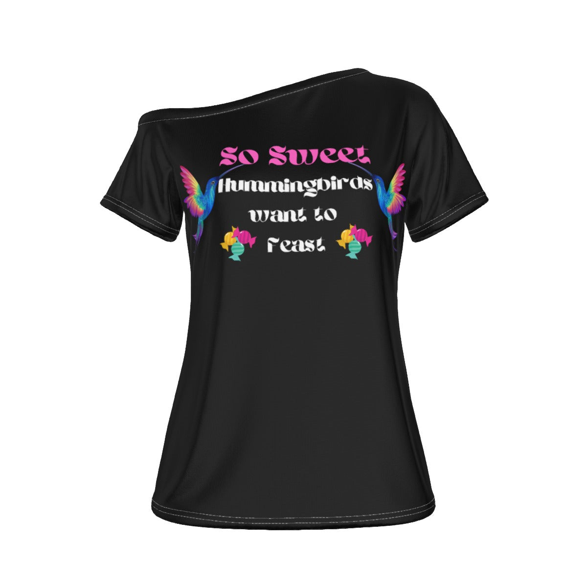 BLACK So Sweet Women's Off-Shoulder Black T-shirt - women's t-shirt at TFC&H Co.