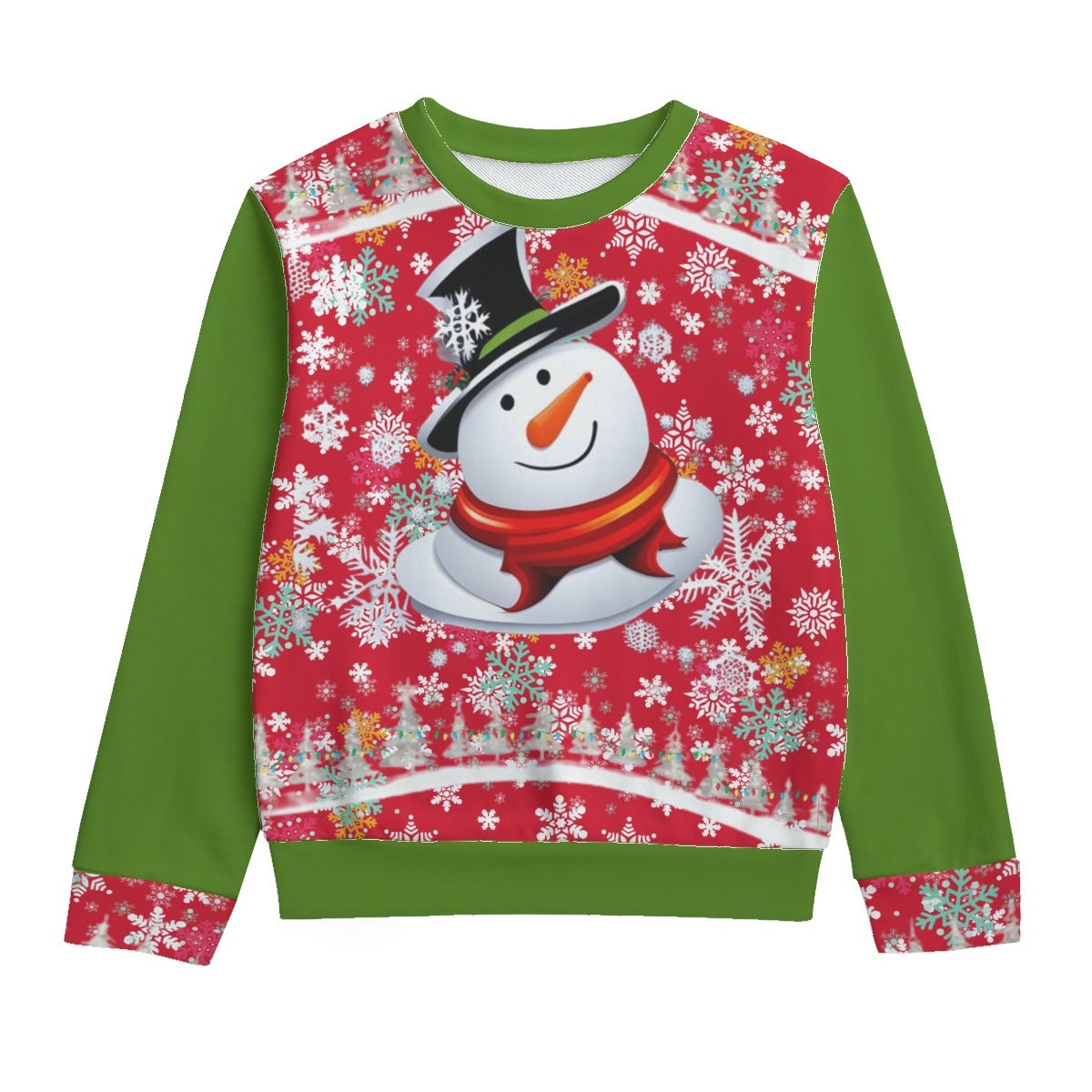 Red/Green - Snow Man's Delight Kid's Round Neck Christmas Sweatshirt | 100% Cotton - Kids sweatshirt at TFC&H Co.