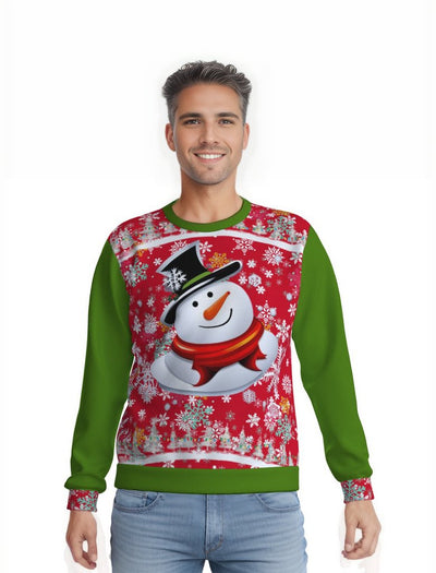 Red/Green - Snow Man's Delight Men's Heavy Fleece Christmas Sweatshirt - mens sweatshirt at TFC&H Co.