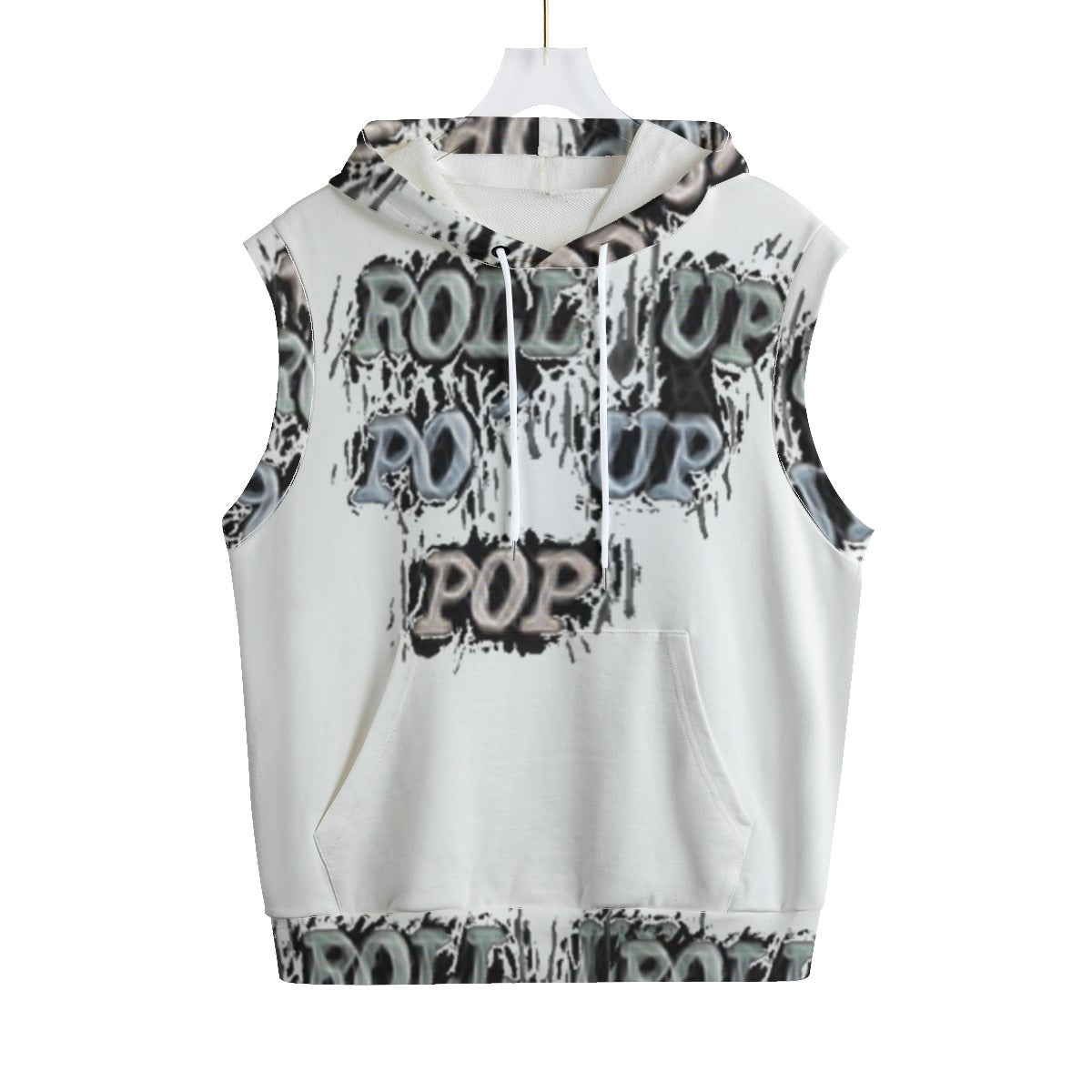 WHITE - Roll Up Po' Up Pop Unisex Hooded Vest | 100% Cotton - mens vest hoodie at TFC&H Co.