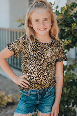 LEOPARD - Girls Leopard Short Flounce Sleeve Tee - Mommy & Me - girls t-shirt at TFC&H Co.