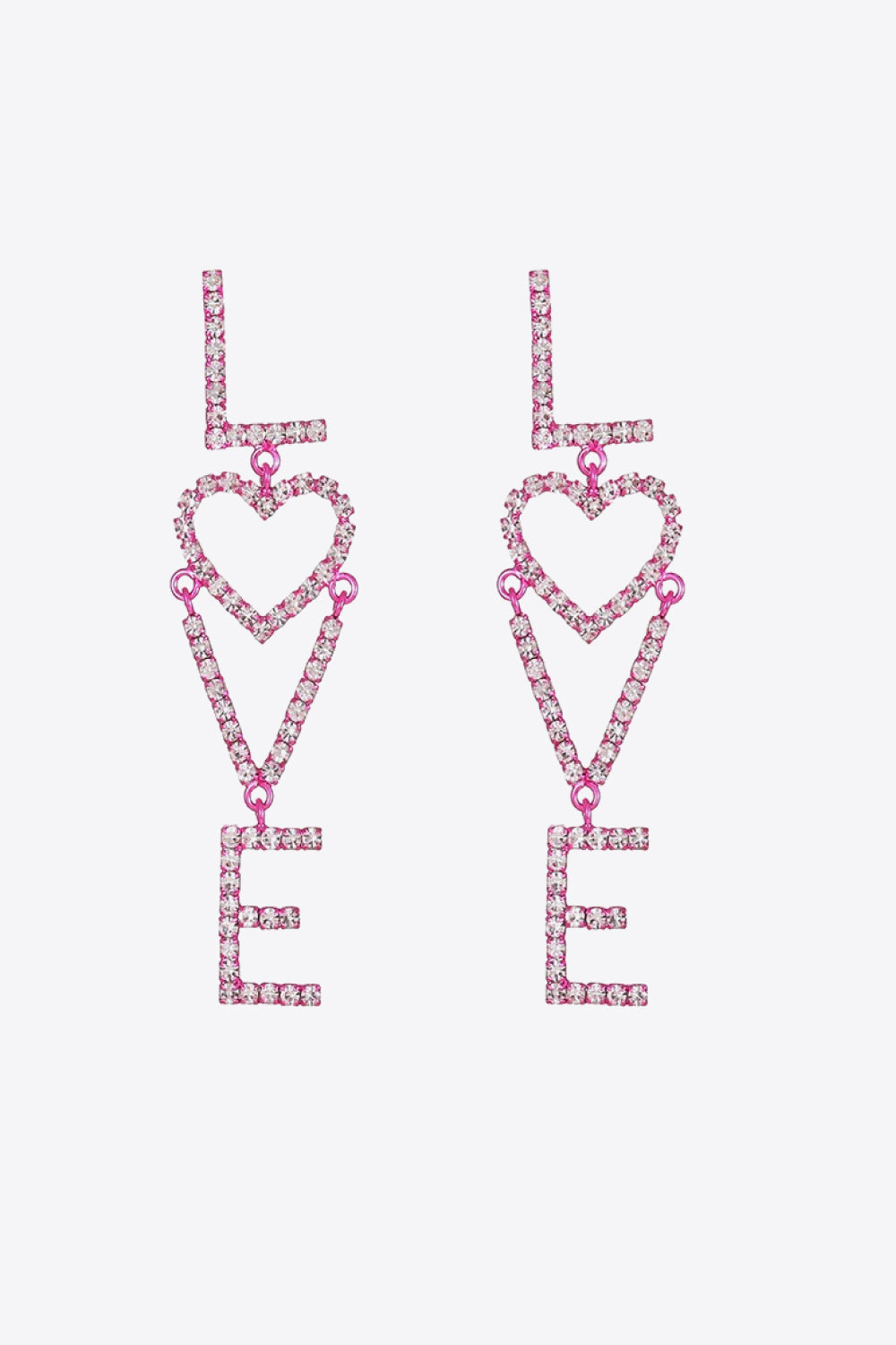 Hot Pink One Size - LOVE Glass Stone Zinc Alloy Earrings - 2 styles - earrings at TFC&H Co.