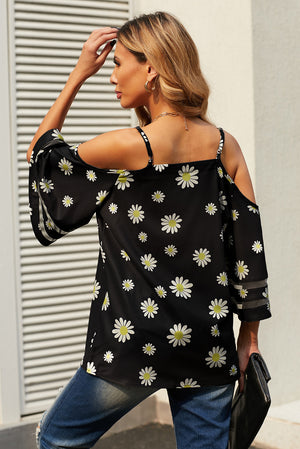- Printed Cold-Shoulder Three-Quarter Flare Sleeve Blouse - 3 styles - womens blouse at TFC&H Co.
