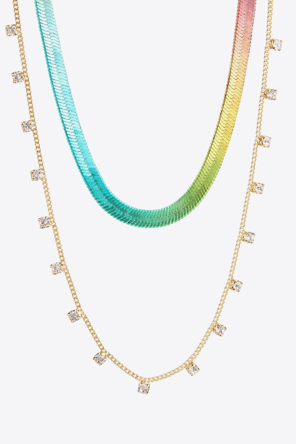 - Gradient Herringbone Chain Double-Layered Necklace - necklace at TFC&H Co.