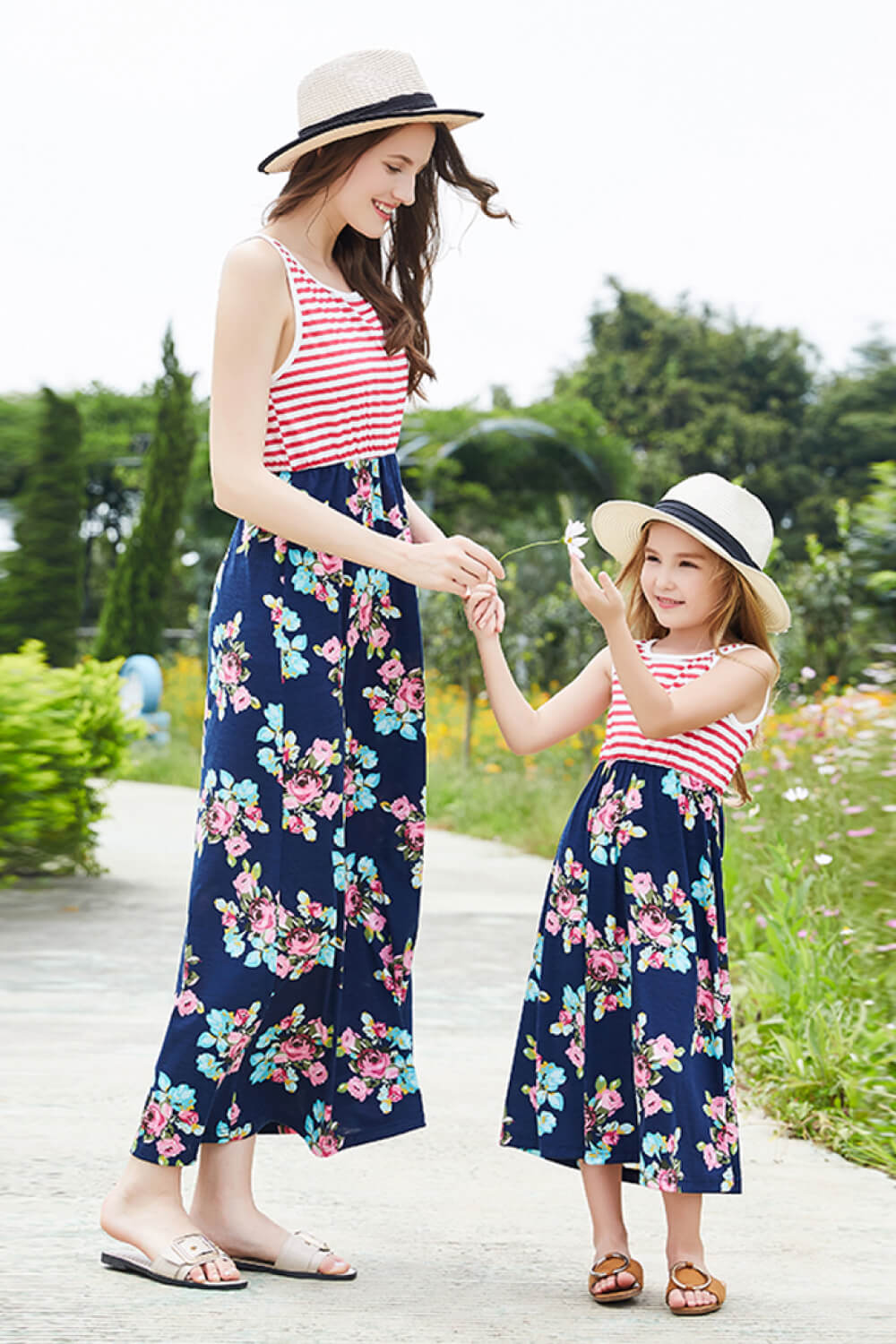 FLORAL - Girls Striped Floral Sleeveless Dress - Mommy & Me - girls dress at TFC&H Co.