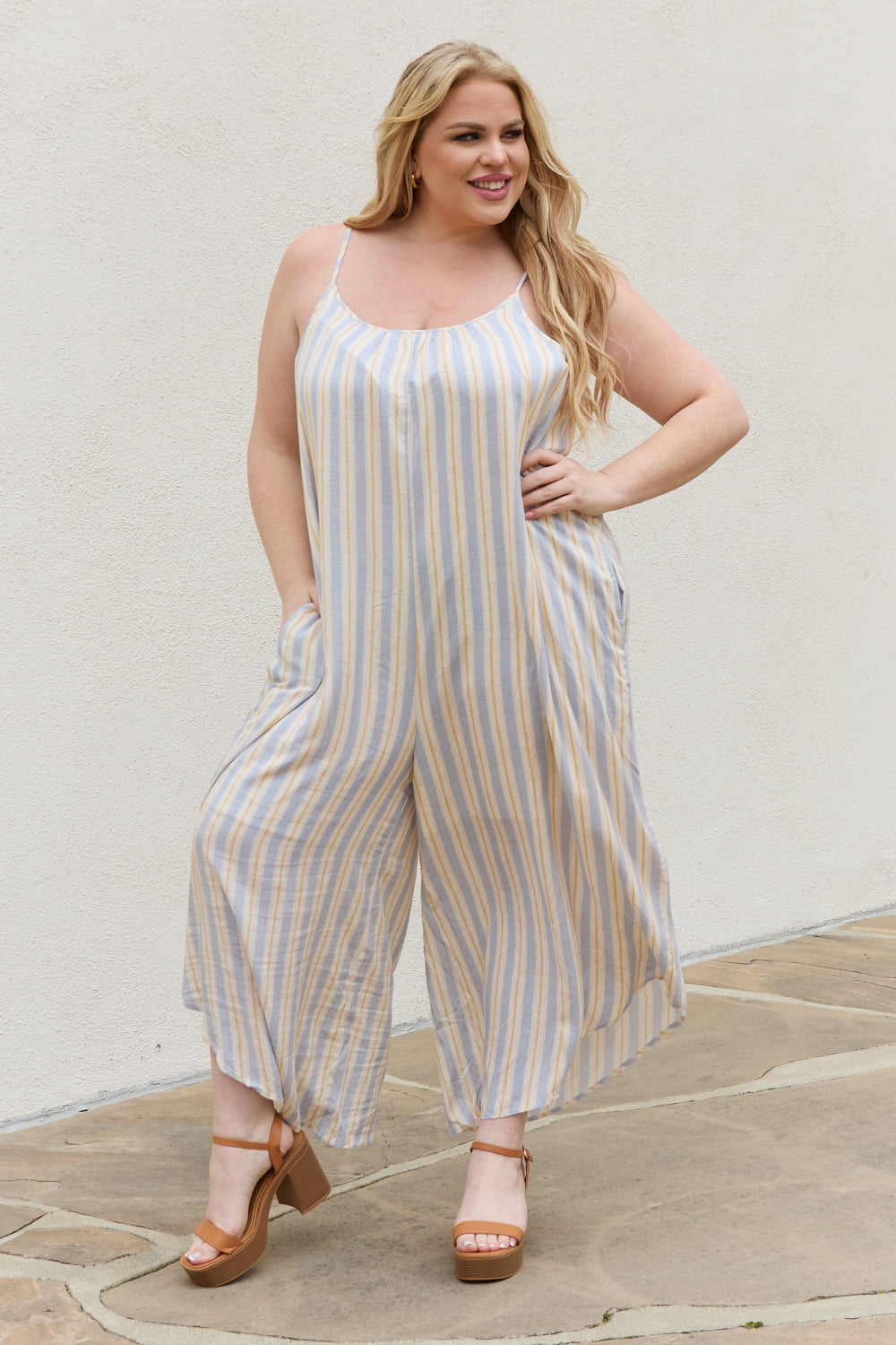STRIPE - HEYSON Full Size Multi Colored Striped Jumpsuit with Pockets - Ships from The USA - womens jumpsuit at TFC&H Co.