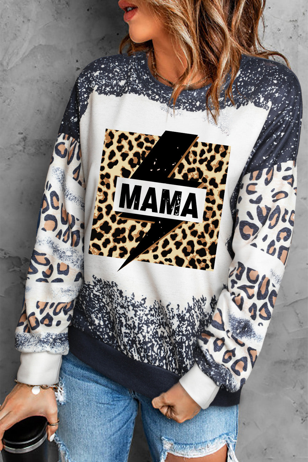 MULTI - MAMA Lightning Graphic Leopard Sweatshirt - womens sweatshirt at TFC&H Co.