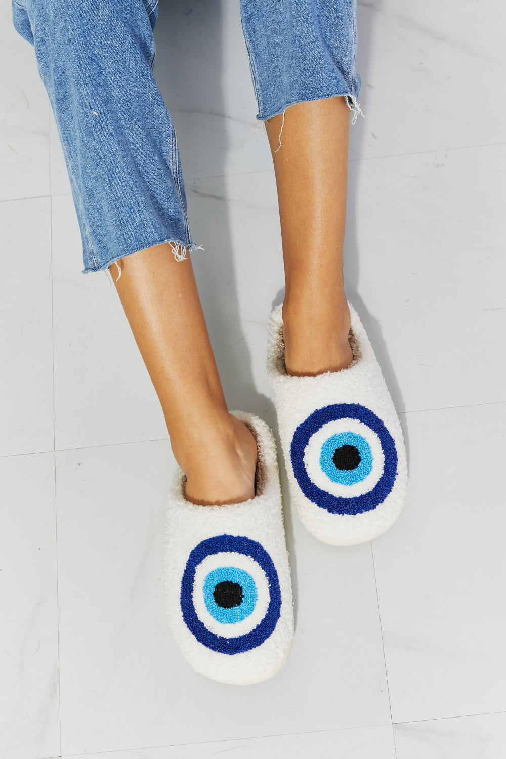 SKY BLUE - MMShoes Eye Plush Slipper - Ships from The US - womens slippers at TFC&H Co.
