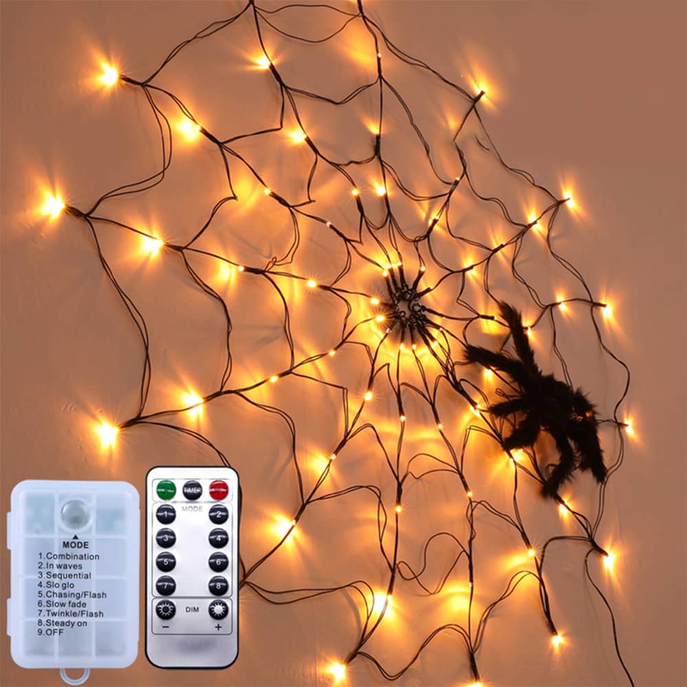 Halloween Spider Web LED Lights w/ Remote - Halloween Decor at TFC&H Co.