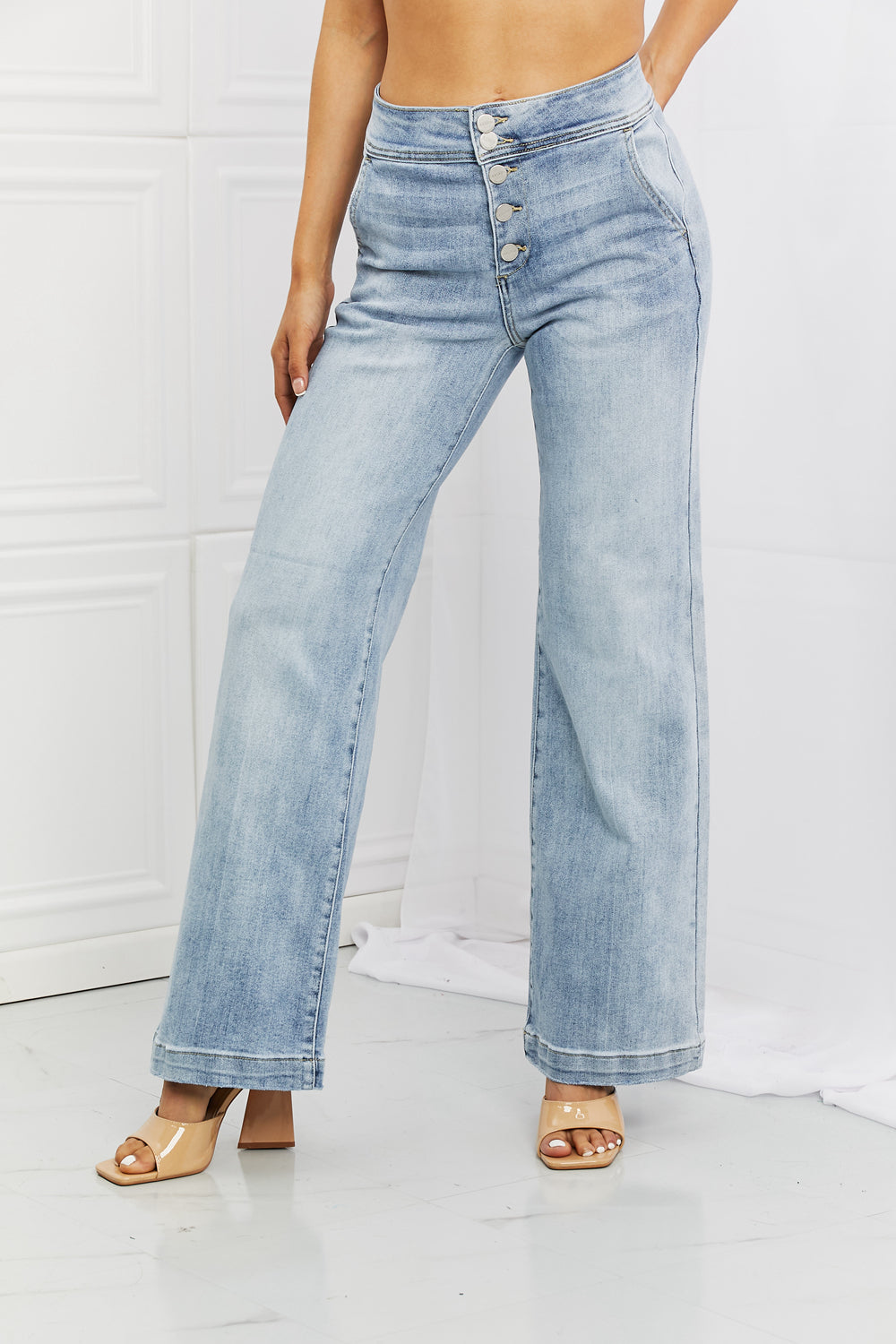LIGHT - RISEN Full Size Luisa Wide Flare Jeans - Ships from The US - womens jeans at TFC&H Co.