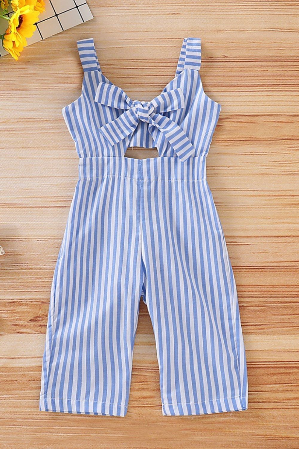 PASTEL BLUE - Kids Striped Cutout Sleeveless Jumpsuit - Infant & Toddler Romper at TFC&H Co.