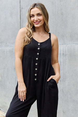 - HEYSON All Day Full Size Wide Leg Button Down Jumpsuit in Black - Ships from The USA - womens jumpsuit at TFC&H Co.