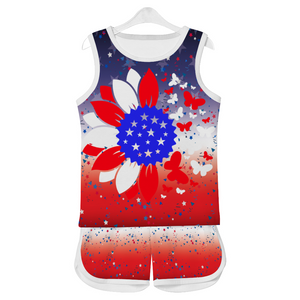 4XL (12) - Ombre Petal Flag Girls Tank Top with Short 2 Piece Outfit - girls short set at TFC&H Co.