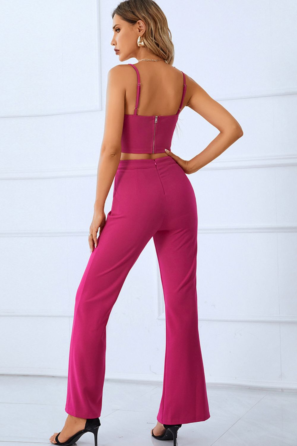 - Sweetheart Neck Sports Cami and Slit Ankle Flare Pants Set - womens crop top & pants at TFC&H Co.