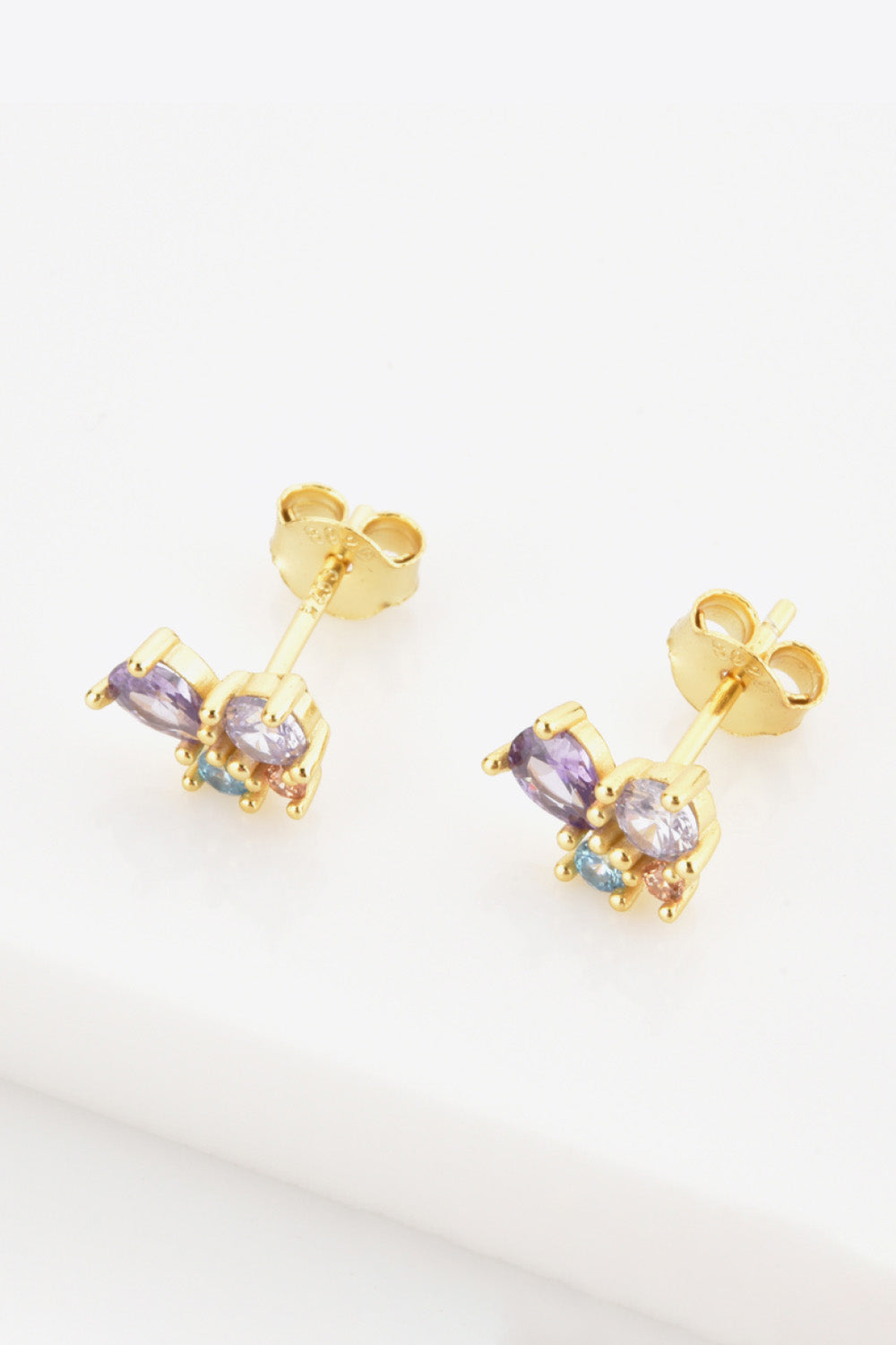 - Multicolored Zircon 925 Sterling Silver Gold Plated Stud Earrings - 2 colors - earrings at TFC&H Co.