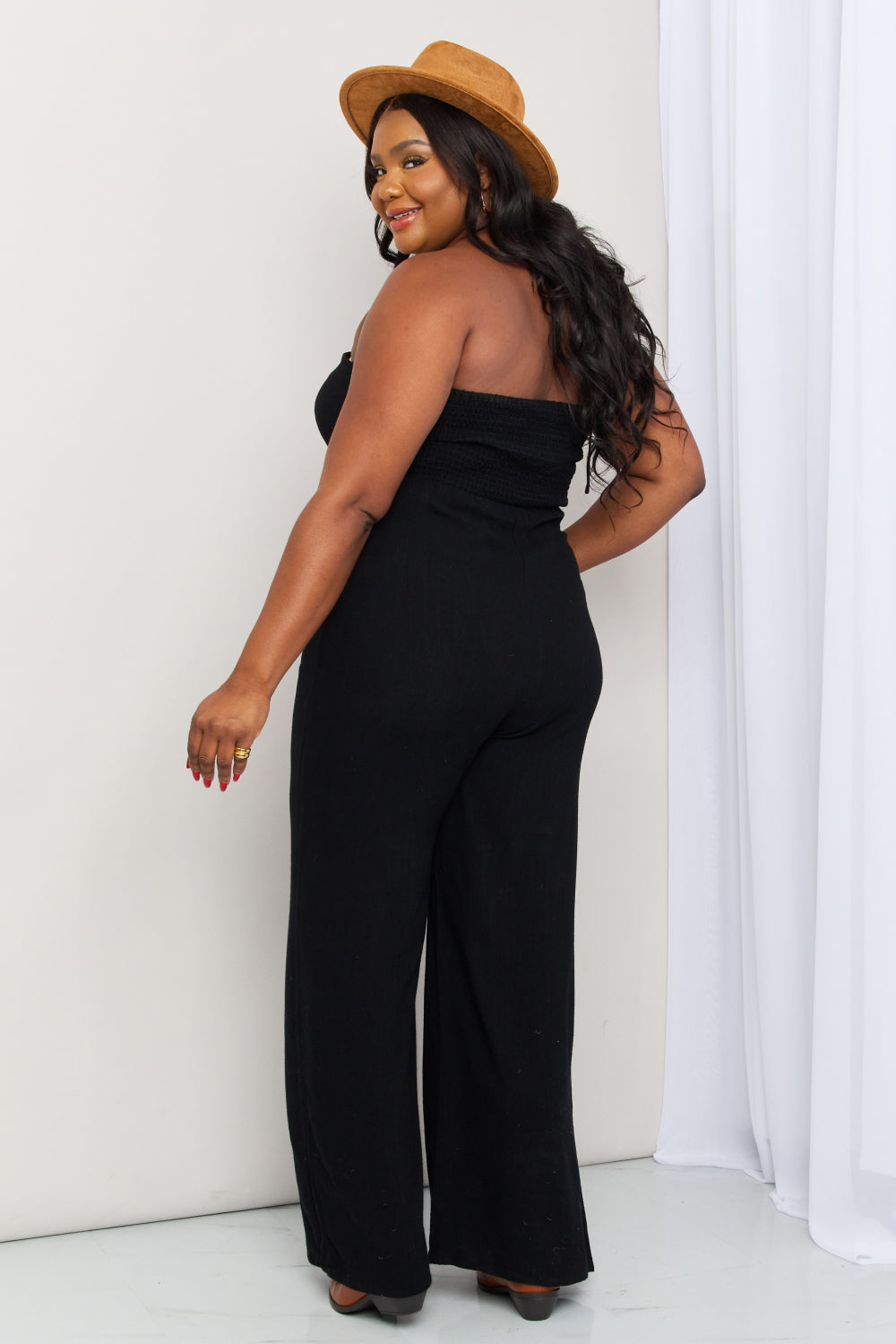 - White Birch Full Size Halter Neck Wide Leg Jumpsuit with Pockets - Ships from The USA - womens jumpsuit at TFC&H Co.