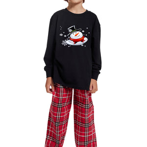 - Snow Man's Delight Youth Long Sleeve Top and Flannel Christmas Pajama Set - kids pajama set at TFC&H Co.