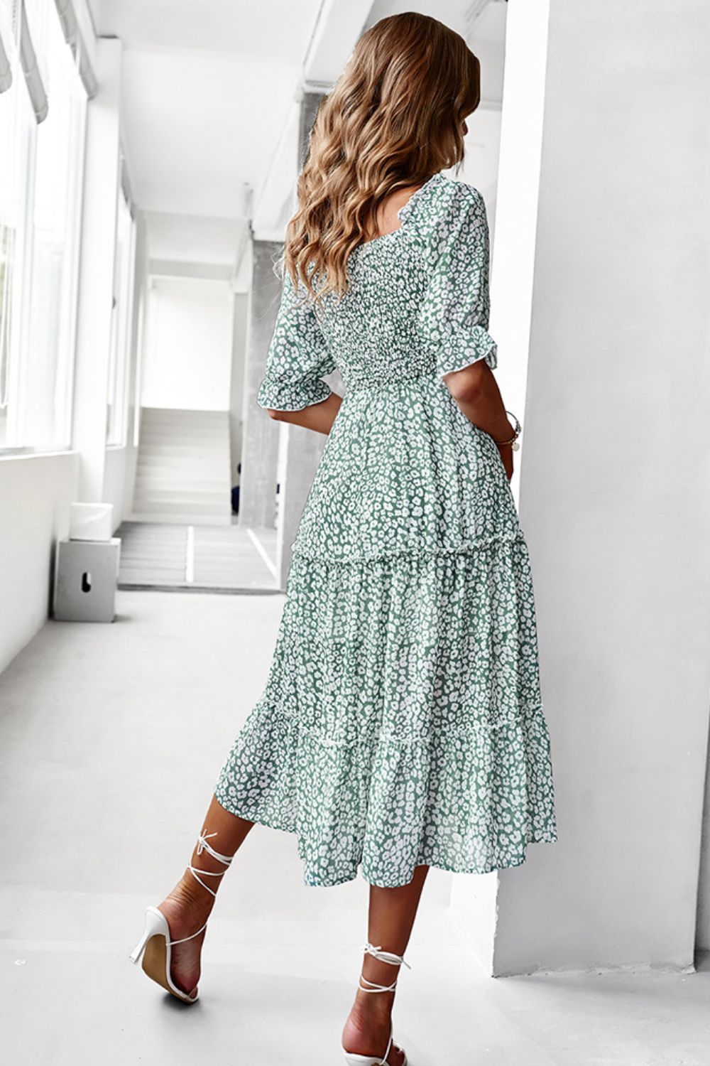 Ditsy Floral Off-Shoulder Smocked Midi Dress - 3 colors - women's dress at TFC&H Co.