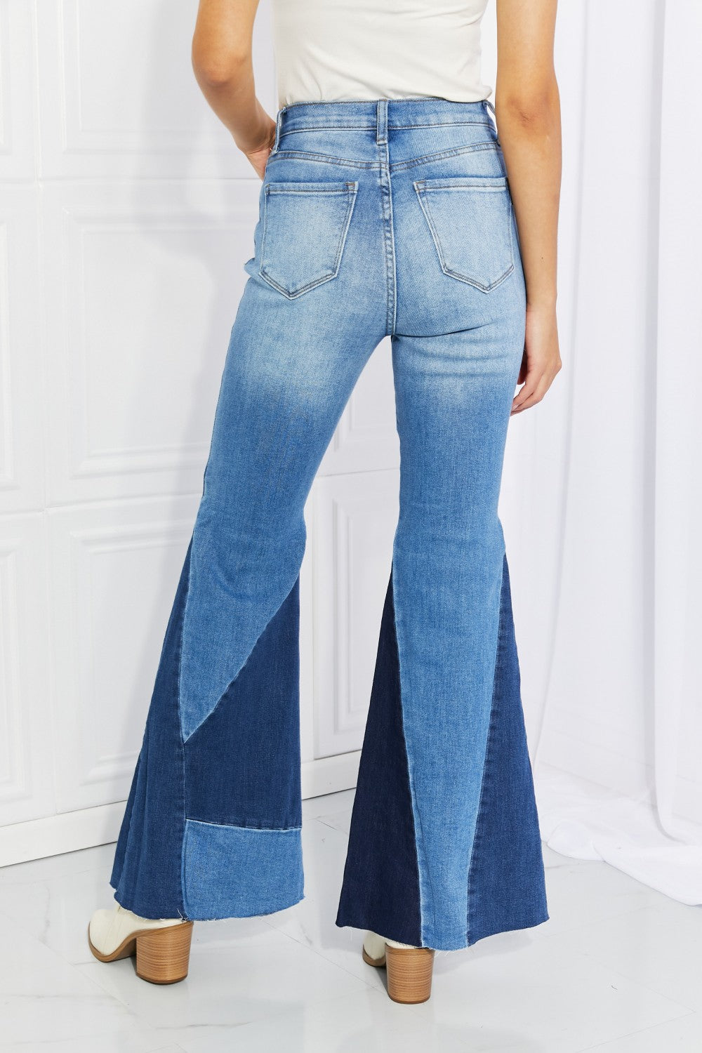 - Vibrant Sienna Full Size Color Block Flare Jeans - Ships from The USA - womens jeans at TFC&H Co.