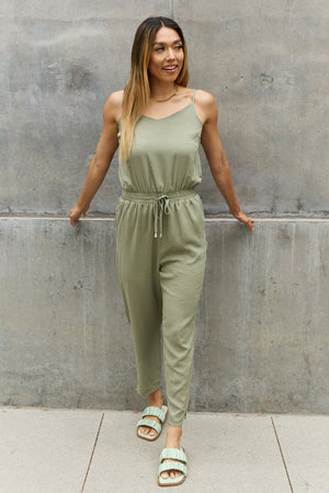 - ODDI Full Size Textured Woven Jumpsuit in Sage - Ships from The USA - womens jumpsuit at TFC&H Co.