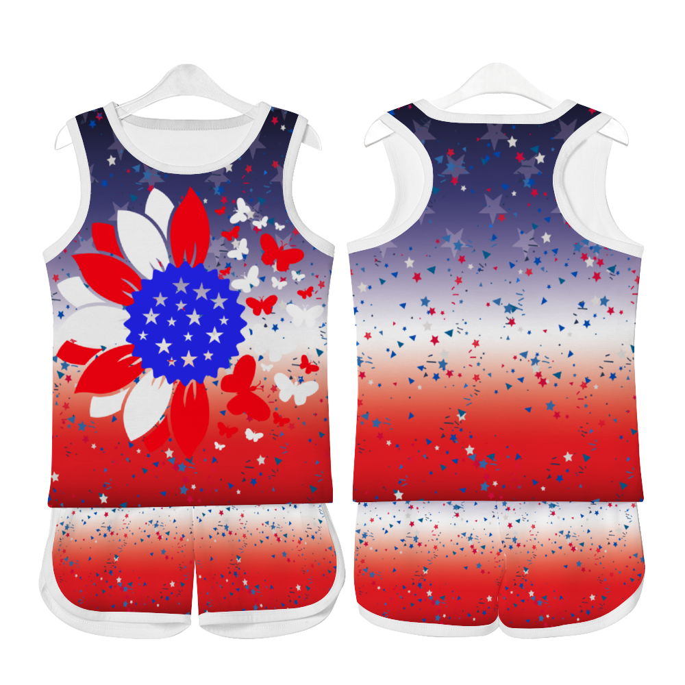 - Ombre Petal Flag Girls Tank Top with Short 2 Piece Outfit - girls short set at TFC&H Co.