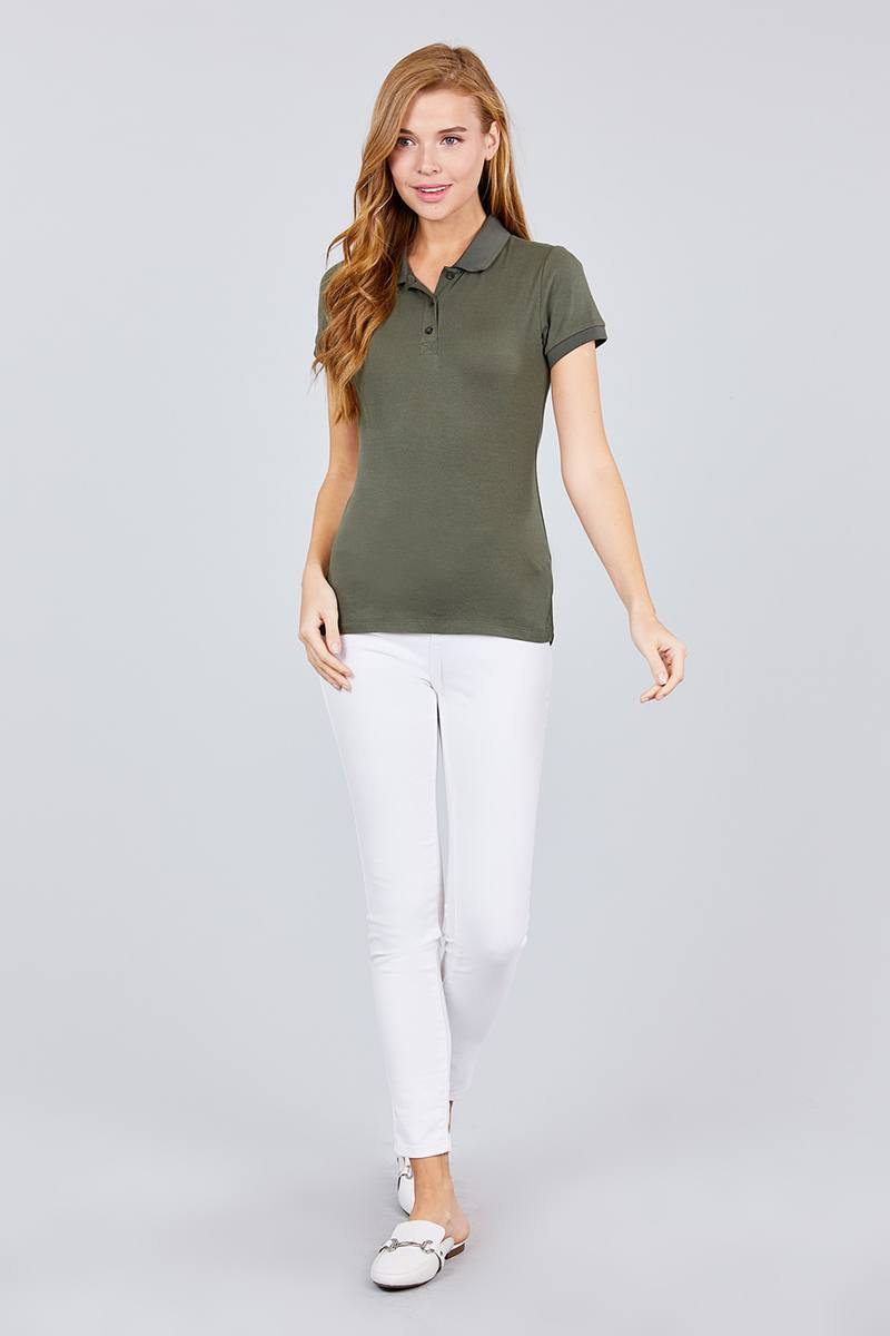 New Olive - Voluptuous (+) Classic Pique Spandex Polo Top - Womens Polo Shirts at TFC&H Co.