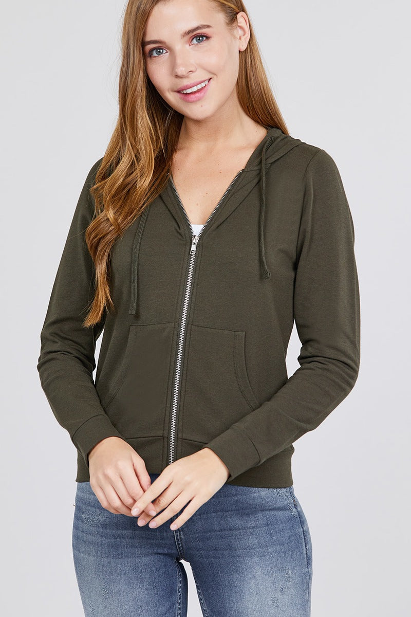 - Long Sleeve Zipper French Terry Jacket W/ Kangaroo Pocket - womens hoodie at TFC&H Co.