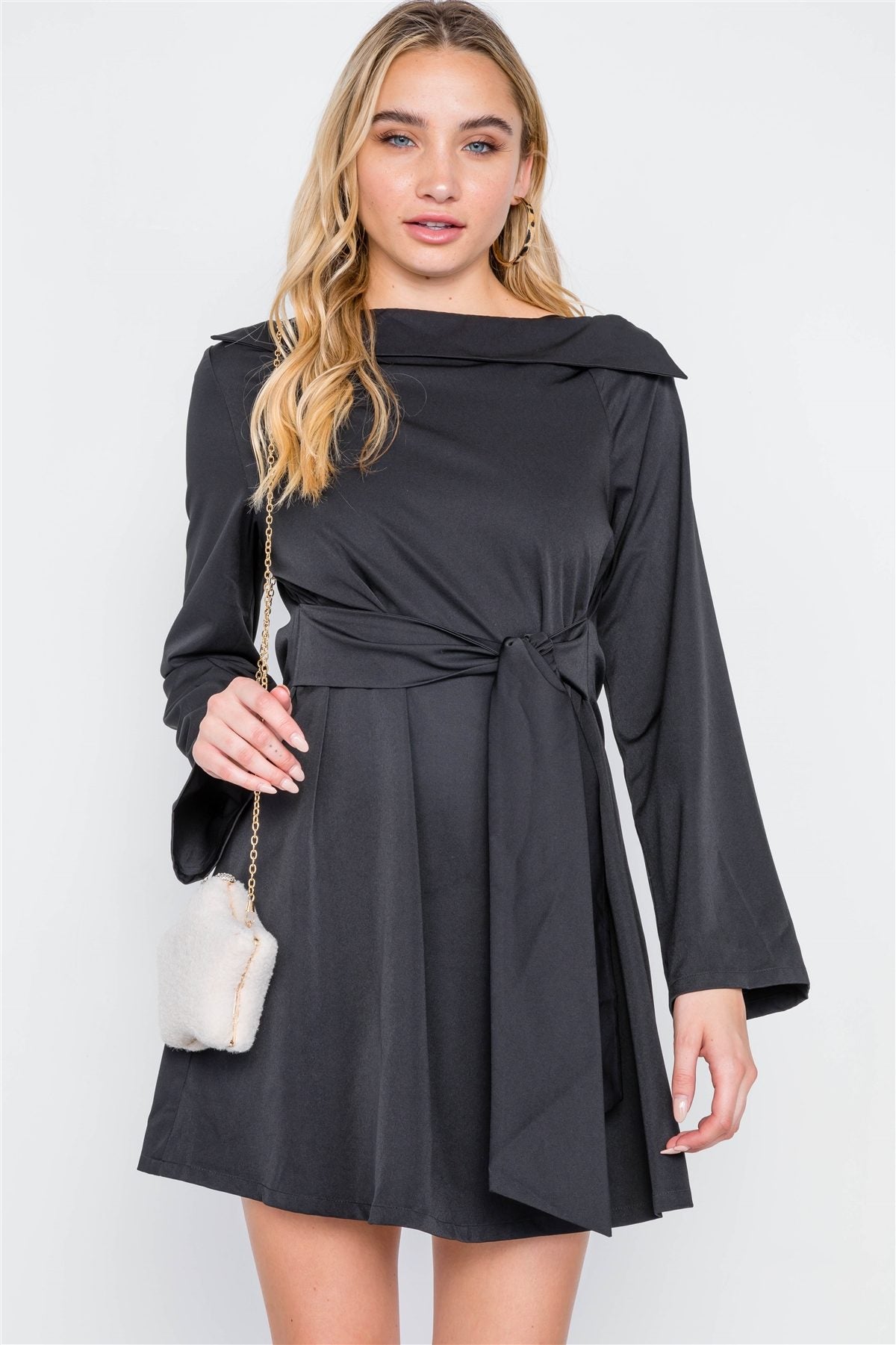 - Straight Neck Solid Front-tie Dress - womens dress at TFC&H Co.