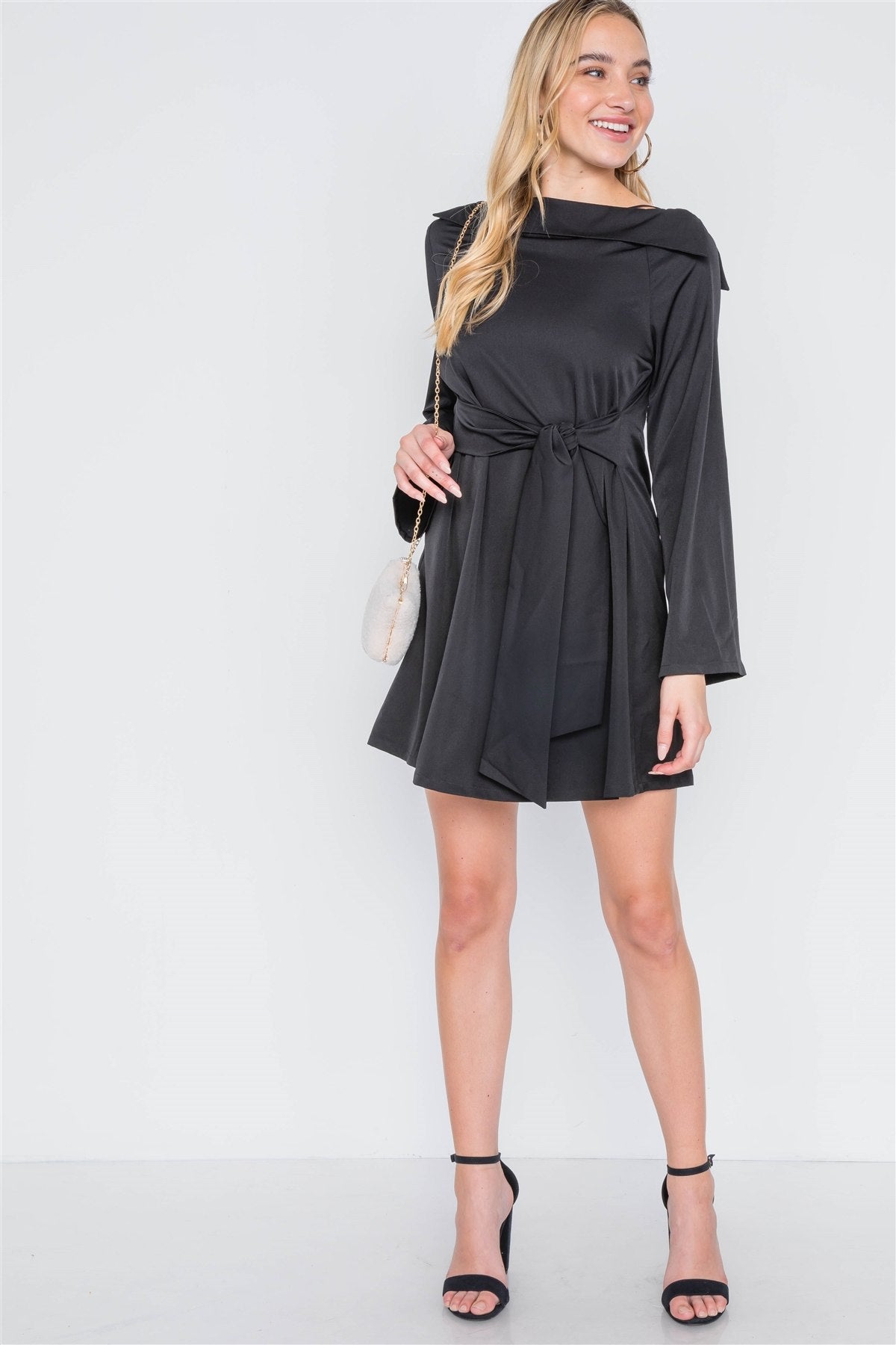 Straight Neck Solid Front-tie Dress - women's dress at TFC&H Co.